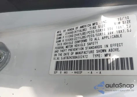 2011 Acura Rdx z USA, uszkodzony, nr VIN 5J8TB2H26BA002472